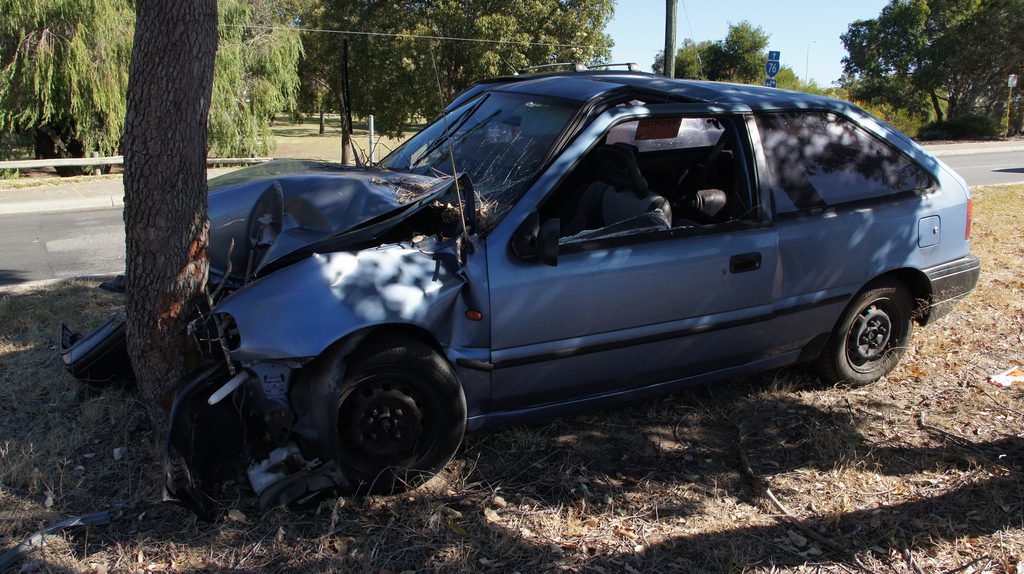 Crashed Hyundai Excel in Stirling, Perth by perthhdproductions car crash photo
