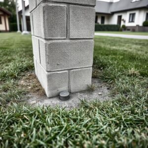 Betonsockel einer Wand übertritt um 30 cm die Grundstücksgrenze zu einem Nachbargrundstück.