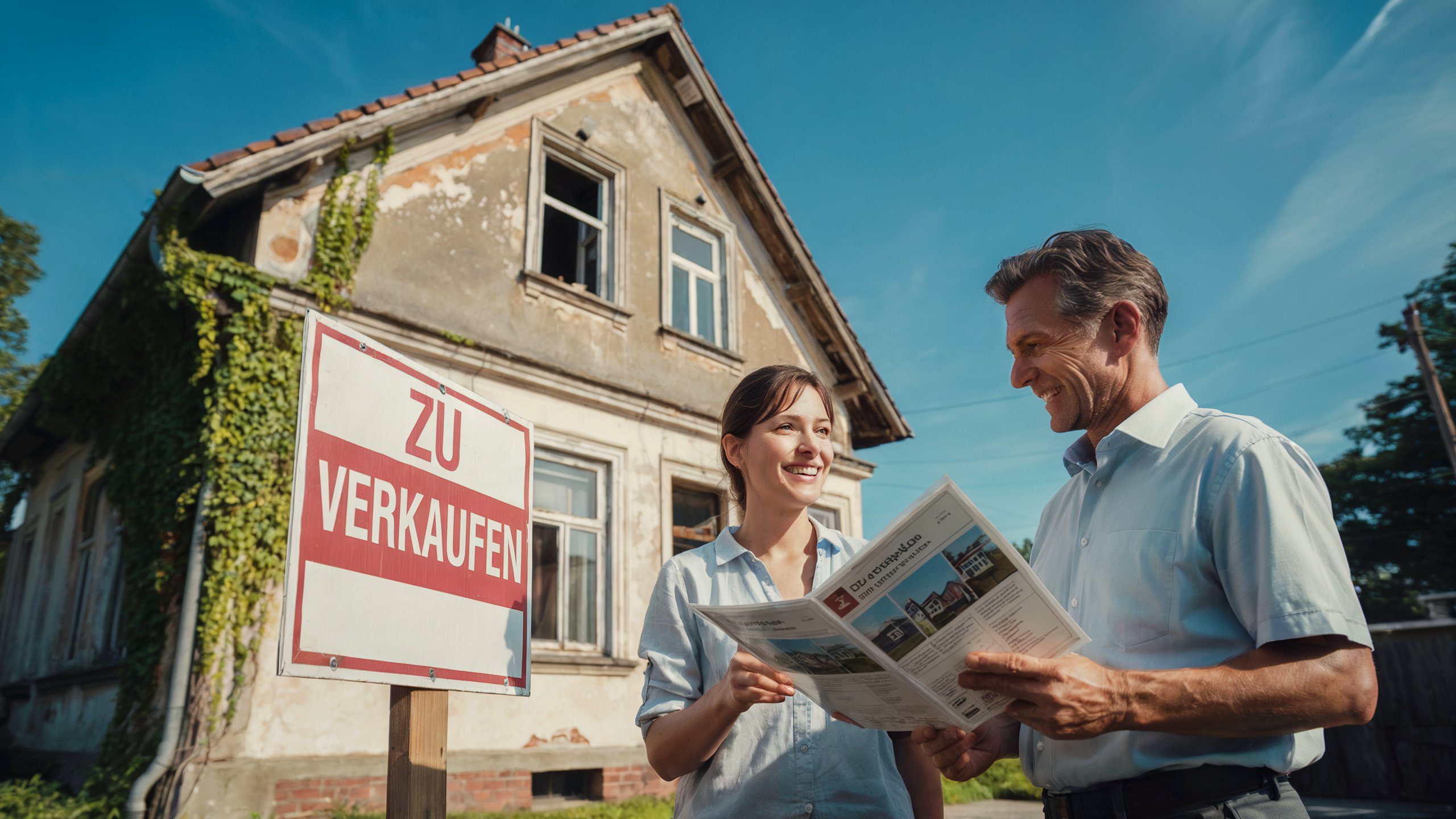 Immobilienverkauf: Käufer und Verkäuferin diskutieren üner die Aussage im Exposé: "Dach komplett erneuert"